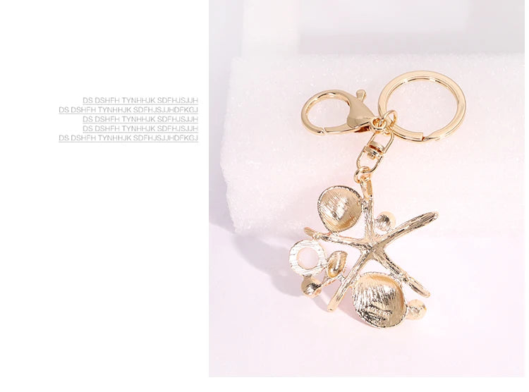 EASYA 2 Colors Sea World Crystal Starfish Keychain Fashion Simulated Pearl Shell Keyring Holders For Women Bag Car Key Chains