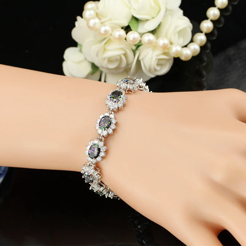 ThreeGraces Unique Mystic Rainbow Cubic Zirconia Crystal Bracelet Tennis Link Fashion Women Bridal Wedding Party Jewelry BR323