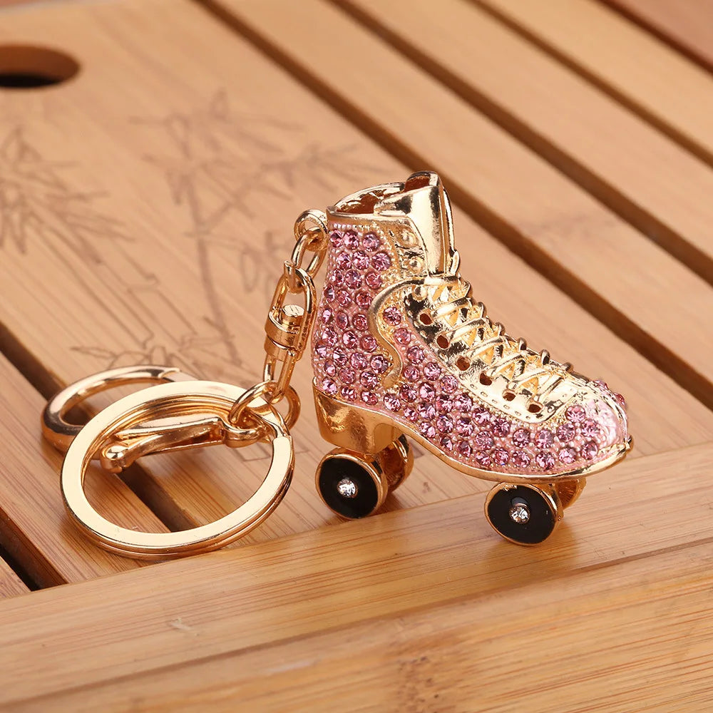 Fashion Crystal Roller Skating Shoes Shape Keychain for Female Car keyrings Women's bags Pendants Accessories Men Jewelry 2019