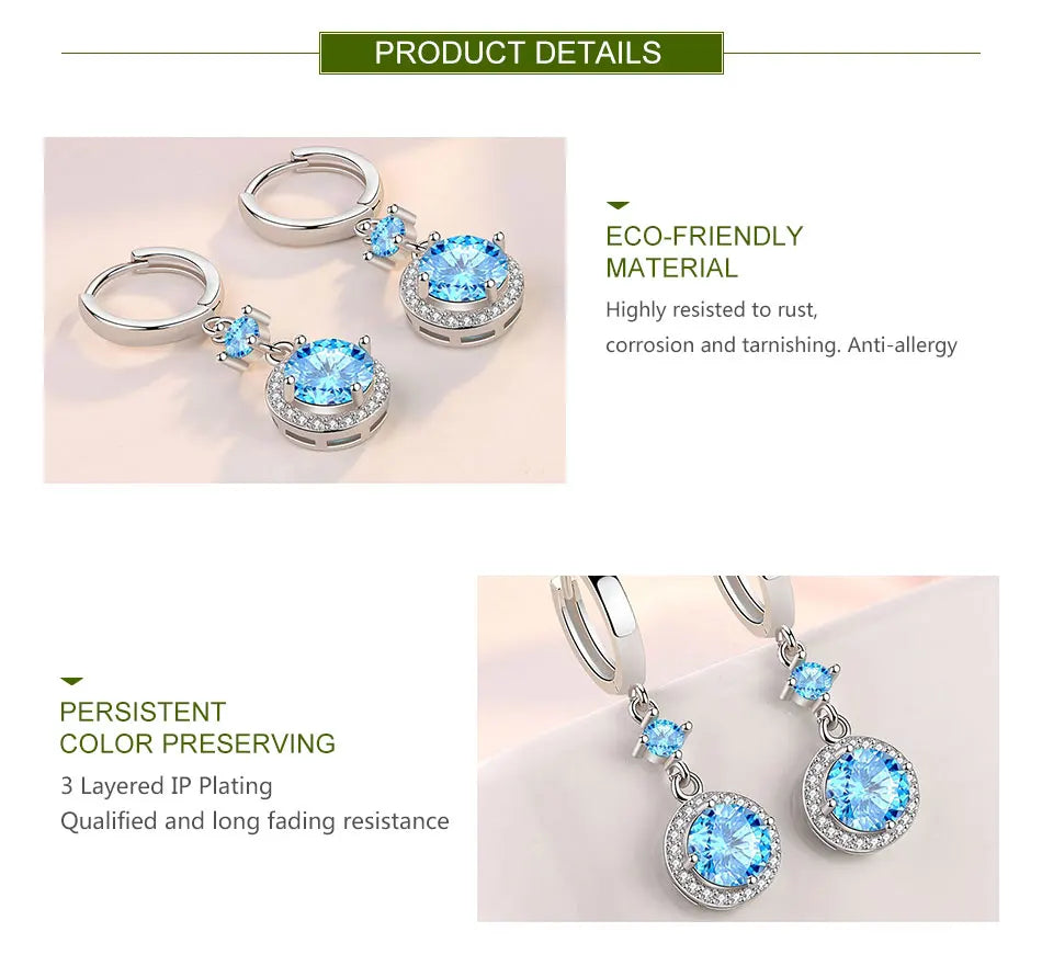 ZDADAN 925 Sterling Silver Geometric Blue Water Drop Earrings For Women Fashion Jewelry Wedding Gift