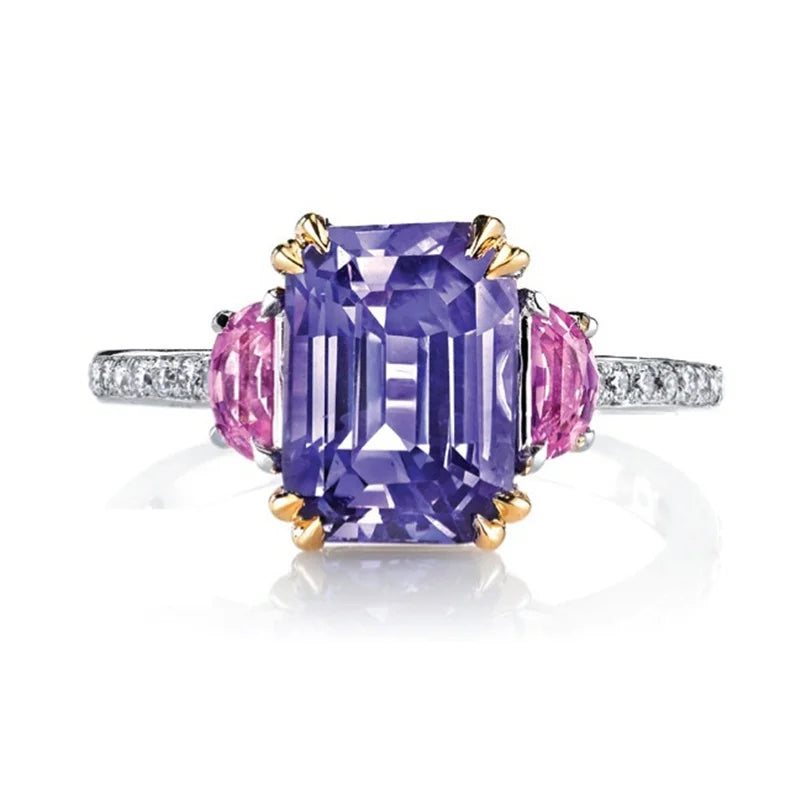 New 925 Sterling Silver Ring Purple Crystal Micro Inlaid Simulation CZ Ring For Woman Charm Jewelry Gift