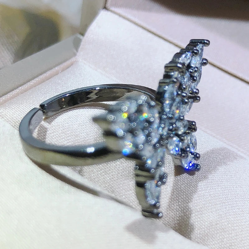 925 Sterling Silver Vintage Romantic Black Gold Butterfly Ring Adjustment Antique Ring Ladies Elegant Jewelry Party Birthday Gif