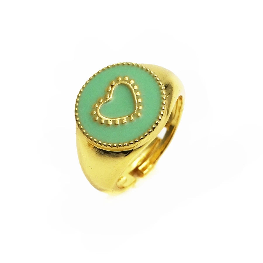 Opening adjustable ring loving heart rings Copper Zircon Drip paint color Rings love round ring for women Party Jewelry