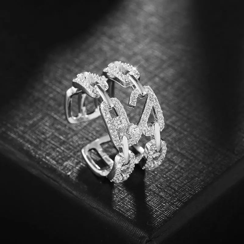 HUAMI Multilayer Lines Rings Adjustable Open Ring Zircon Jewelry Women's Ring  fidget ring