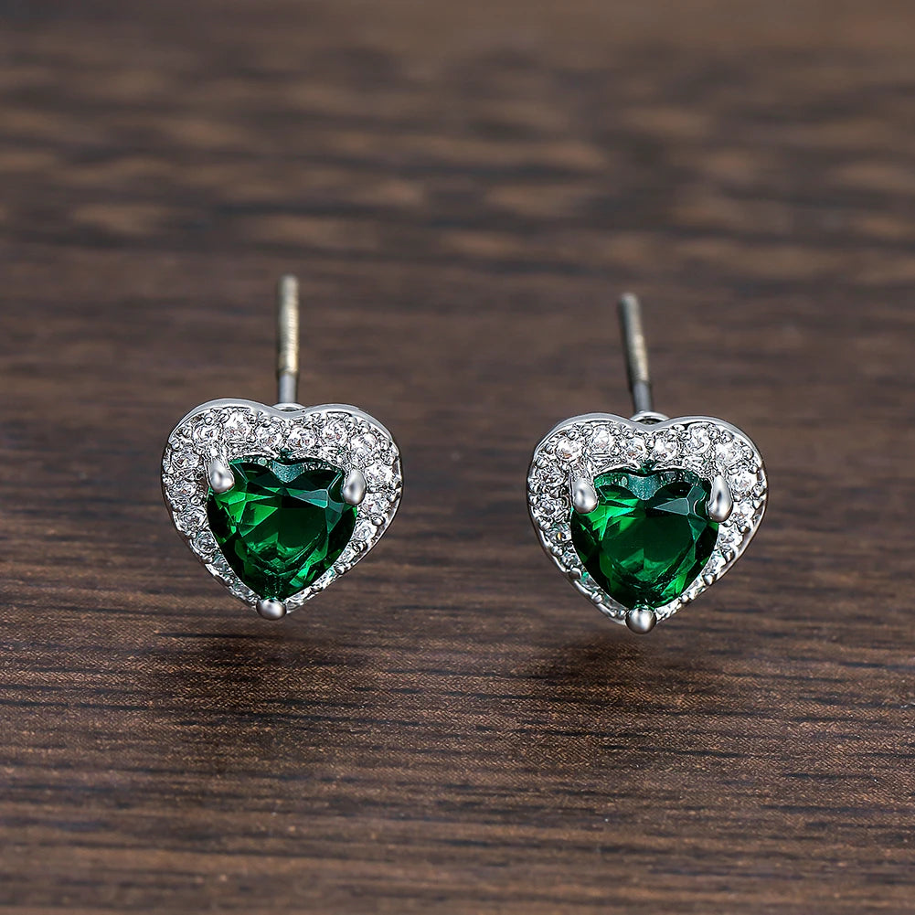 Dainty Female Rainbow Crystal Stone Jewelry Charm Silver Color Small Stud Earring Cute Heart Zircon Wedding Earrings For Women