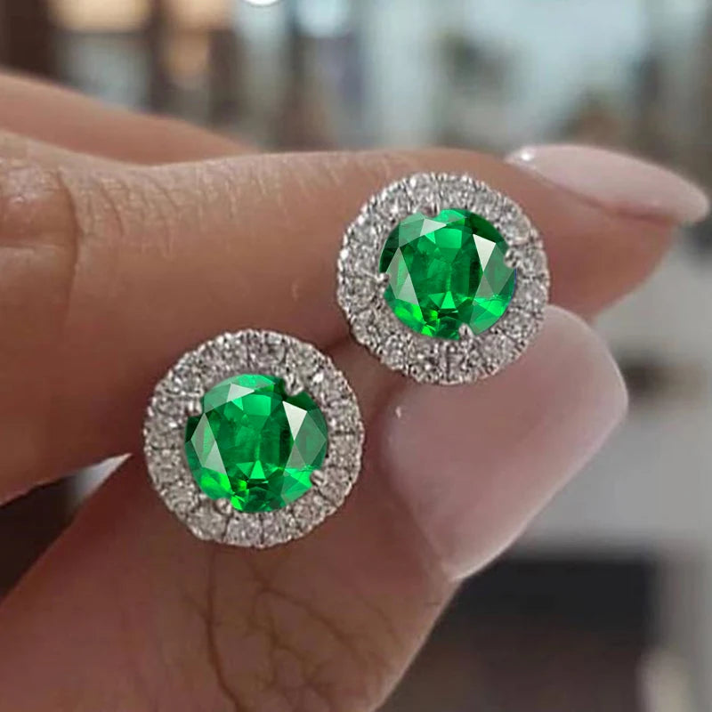 Cute Female Crystal Small Round Earrings Classic Silver Color Wedding Jewelry Charm Purple Zircon Stud Earrings For Women