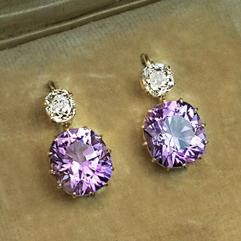 Huitan Charming Purple Drop Earrings for Women Temperament Jewelry Brilliant Cubic Zirconia Earrings Party Fashion Accessories