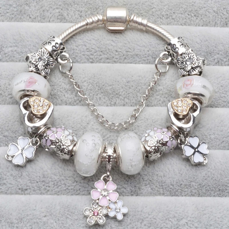Luxury Crystal Flower Charm Bracelets & Bangles Gold Beads Bracelets For Women Jewellery Pulseira Feminina 2021 New Year Gift