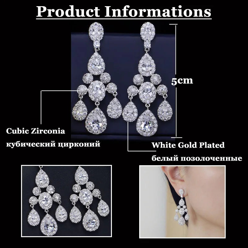 ThreeGraces Luxury Bridal CZ Jewelry Brilliant Cubic Zirconia Crystal Long Dangling Wedding Chandelier Earrings for Brides ER168
