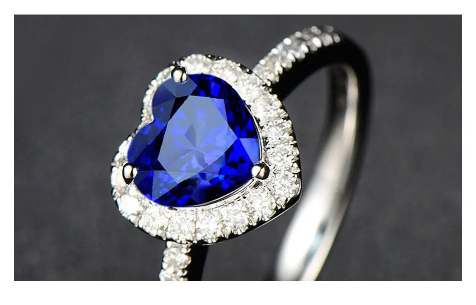 ZDADAN 925 Sterling Silver Heart Blue Gemstone Rings For Women Wedding Jewelry Fashion Gift