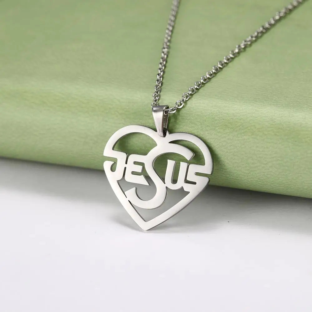 My Shape Stainless Steel Necklace Christian Jewelry Heart Jesus Cross Shaped Steel Color Gold Color Pendant Chain Jewelry Gifts