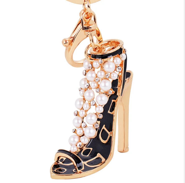 New Shining Rhinestone Crystal High Heels Shoes Keychain Women Lovely Meter Alloy Handbag Car Chains Holder Key Ring Gift
