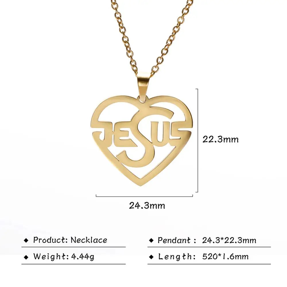 My Shape Stainless Steel Necklace Christian Jewelry Heart Jesus Cross Shaped Steel Color Gold Color Pendant Chain Jewelry Gifts