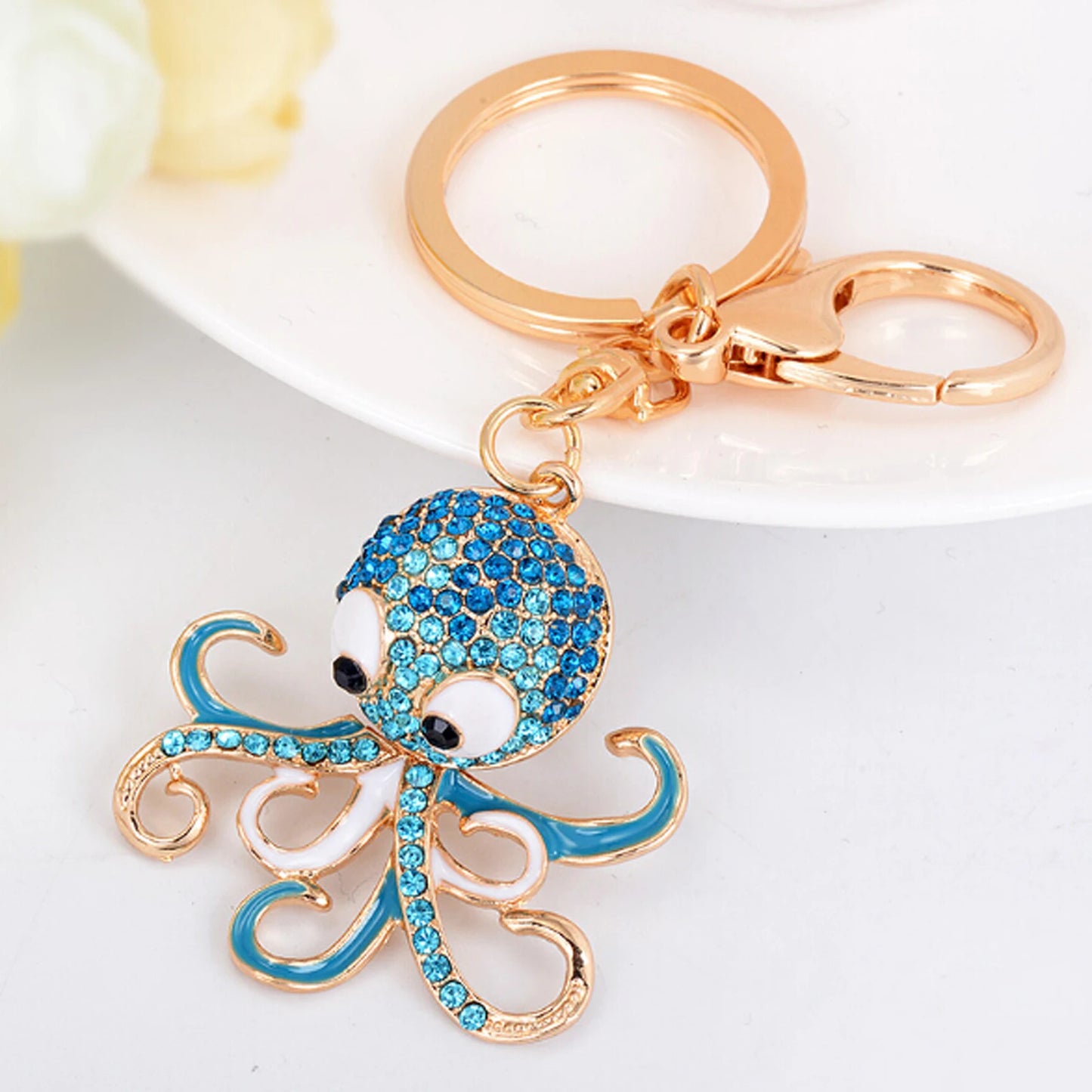 Fashion Rhinestone Crystal Metal Keychain Lovely Cartoon Marine Style Tortoise Fish Dolphin Keyring HandBag Car Pendant Gift