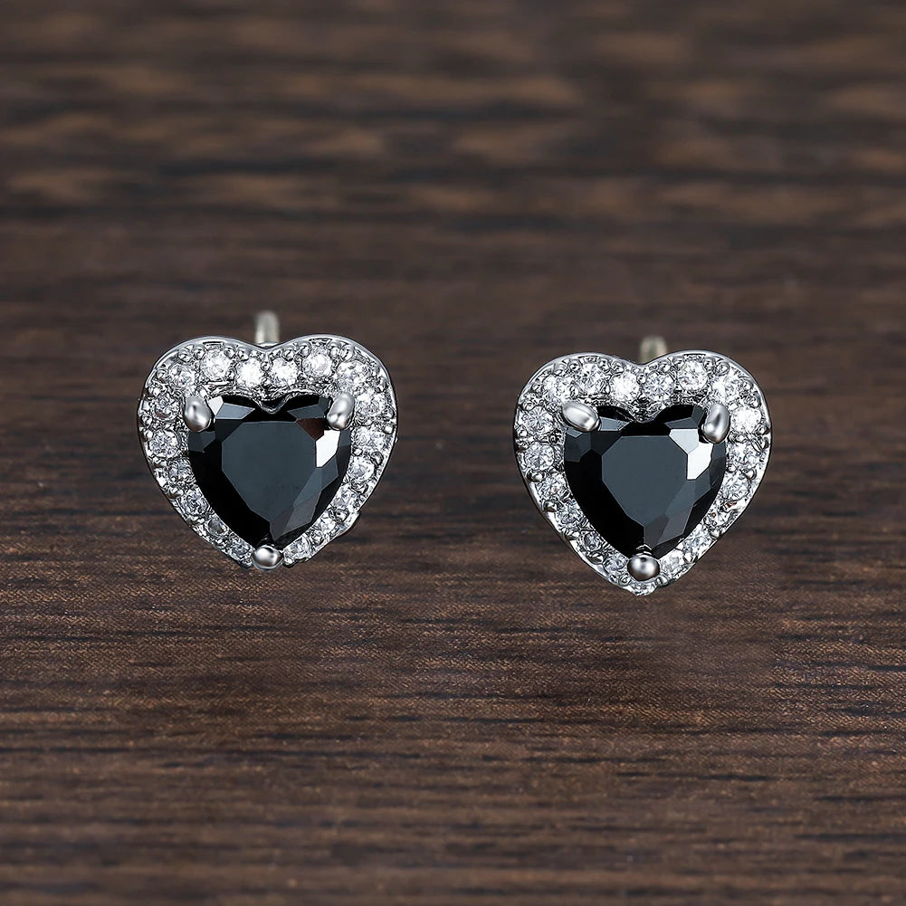 Dainty Female Rainbow Crystal Stone Jewelry Charm Silver Color Small Stud Earring Cute Heart Zircon Wedding Earrings For Women