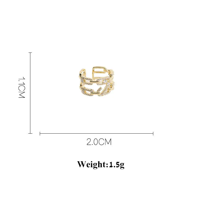 HUAMI Multilayer Lines Rings Adjustable Open Ring Zircon Jewelry Women's Ring  fidget ring