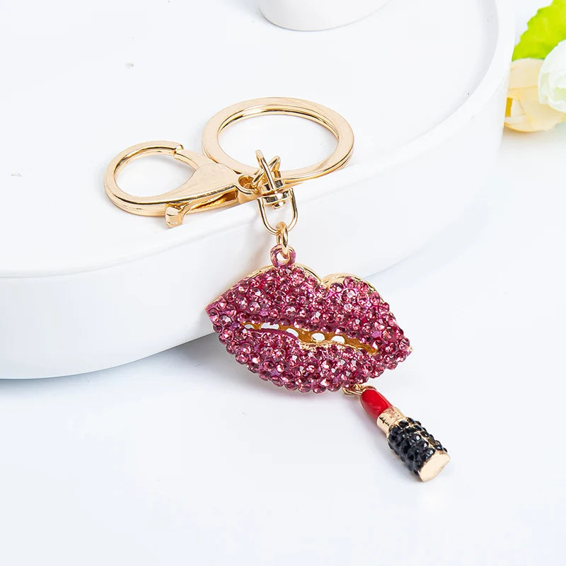 EASYA Sexy Elegant Women Crystal Lips Costume Keychain For Women Girls Lipstick Bag Dress Banquet Accessories Alloy Keychain