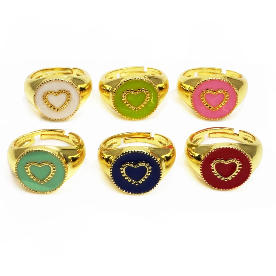 Opening adjustable ring loving heart rings Copper Zircon Drip paint color Rings love round ring for women Party Jewelry