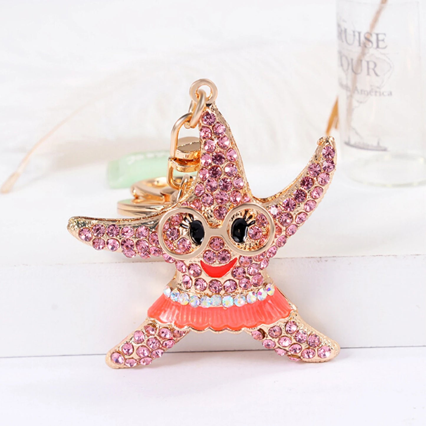Fashion Rhinestone Crystal Metal Keychain Lovely Cartoon Marine Style Tortoise Fish Dolphin Keyring HandBag Car Pendant Gift