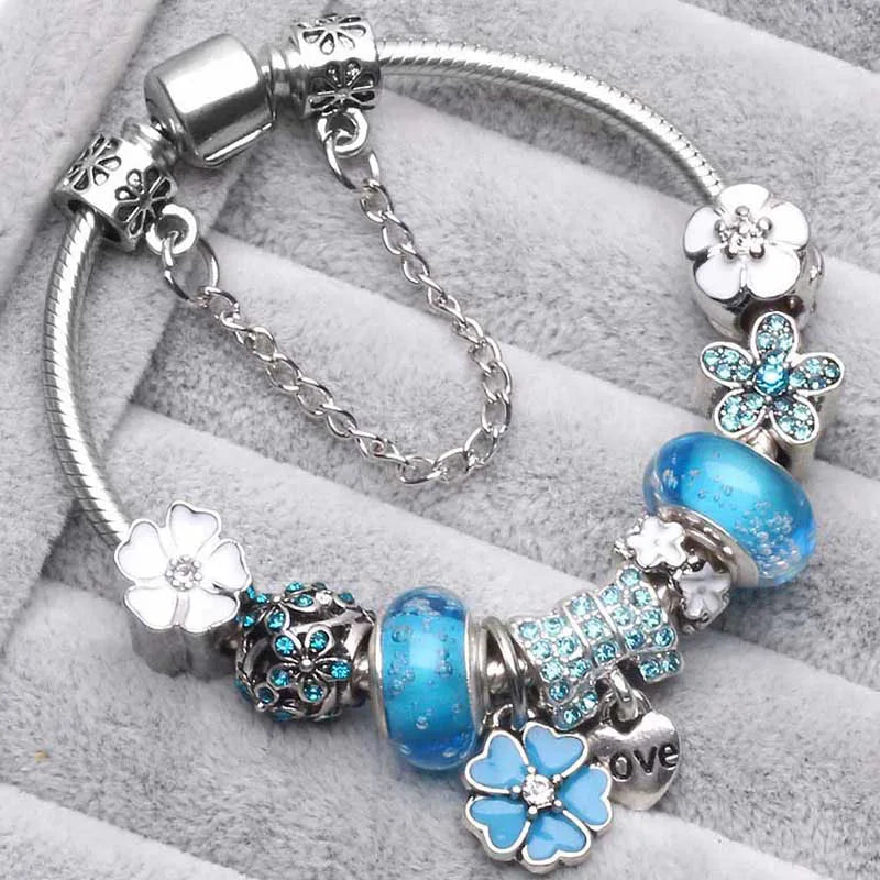 Luxury Crystal Flower Charm Bracelets & Bangles Gold Beads Bracelets For Women Jewellery Pulseira Feminina 2021 New Year Gift