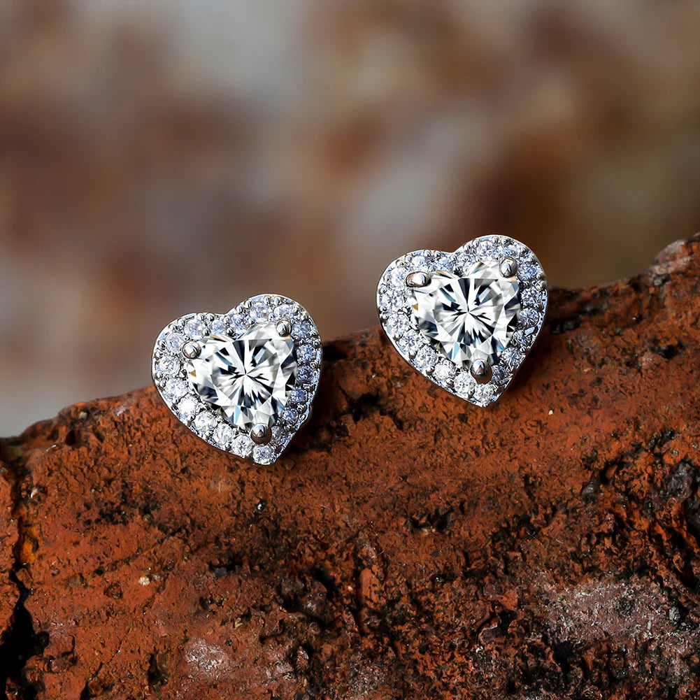 Dainty Female Rainbow Crystal Stone Jewelry Charm Silver Color Small Stud Earring Cute Heart Zircon Wedding Earrings For Women