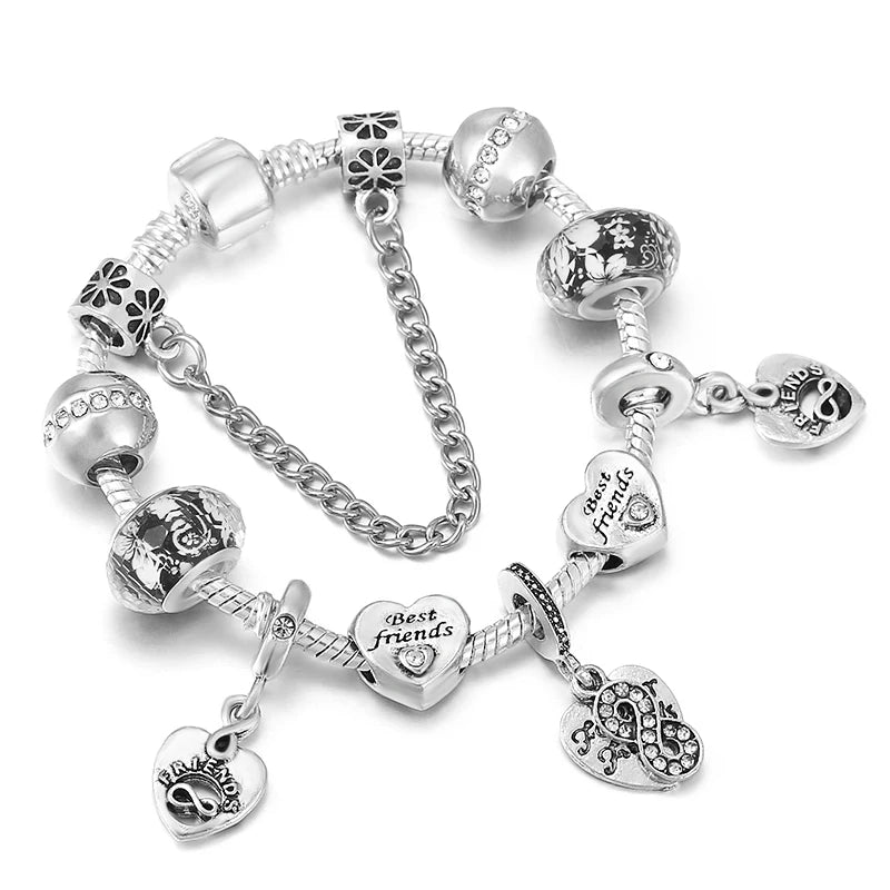 Luxury Crystal Flower Charm Bracelets & Bangles Gold Beads Bracelets For Women Jewellery Pulseira Feminina 2021 New Year Gift