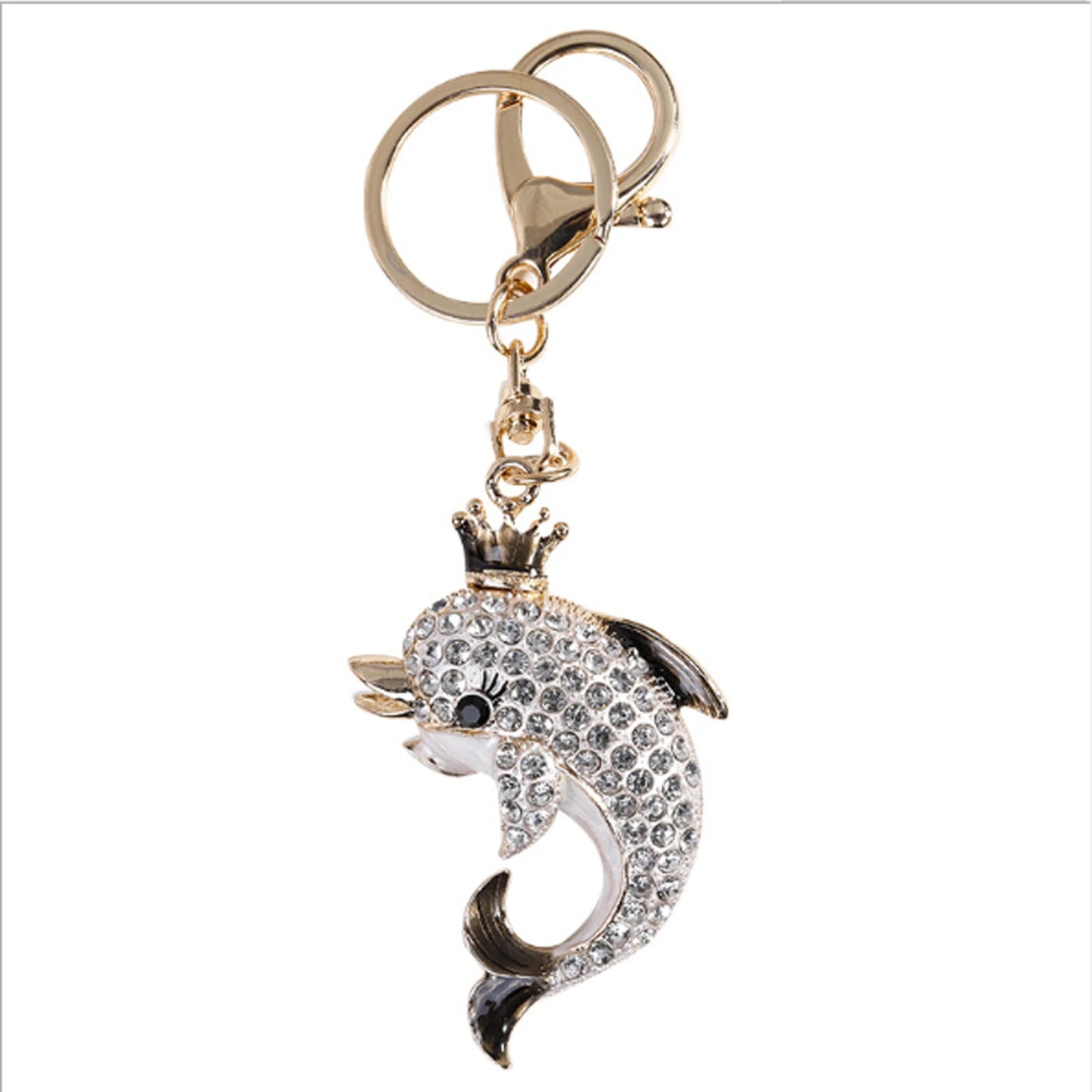 Fashion Rhinestone Crystal Metal Keychain Lovely Cartoon Marine Style Tortoise Fish Dolphin Keyring HandBag Car Pendant Gift