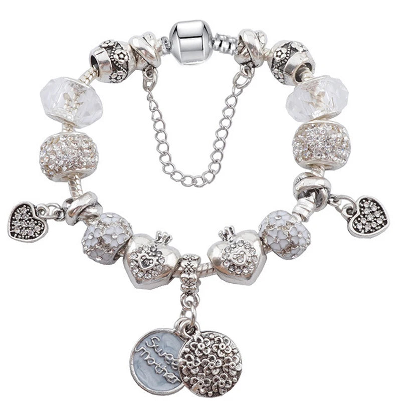 Luxury Crystal Flower Charm Bracelets & Bangles Gold Beads Bracelets For Women Jewellery Pulseira Feminina 2021 New Year Gift
