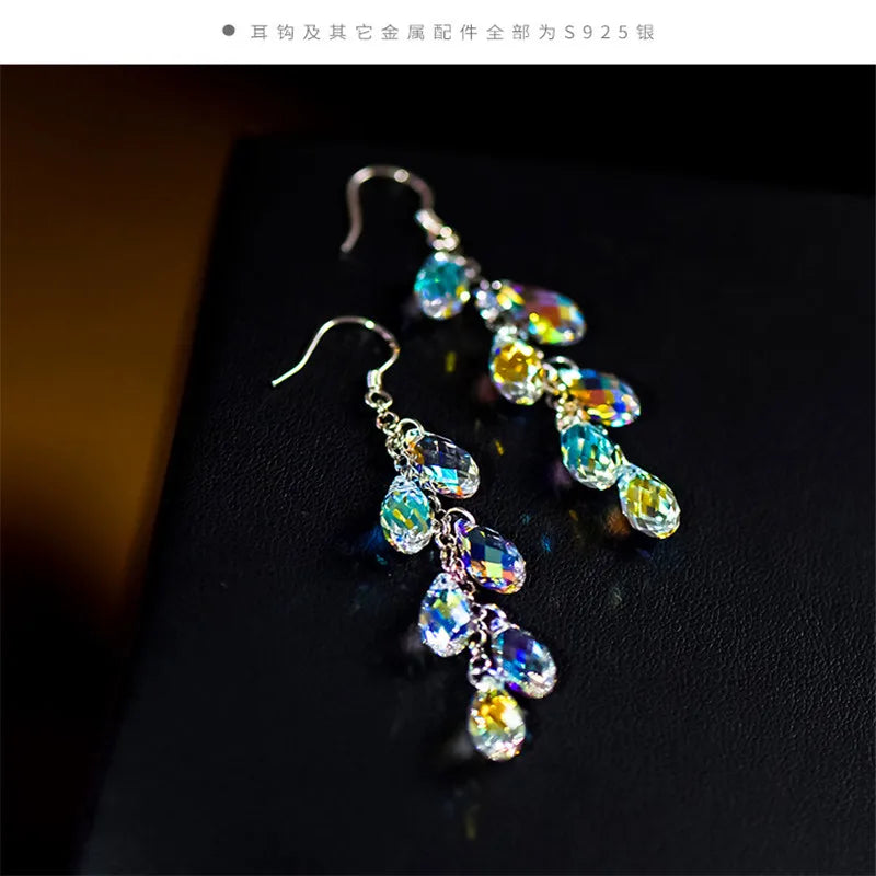 Trendy Female Crystal Geometry Dangle Earring Charm Silver Color Drop Earrings Cute Tassel Long Wedding Jewelry For Women