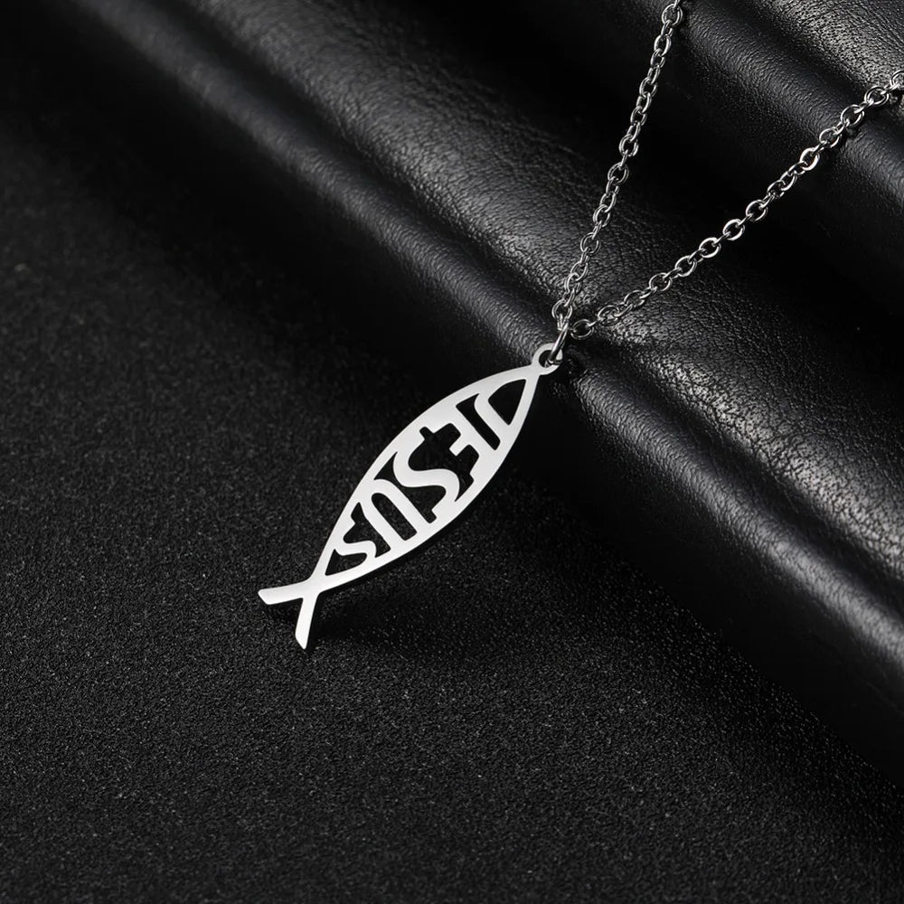 My Shape Stainless Steel Necklace Christian Jewelry Heart Jesus Cross Shaped Steel Color Gold Color Pendant Chain Jewelry Gifts