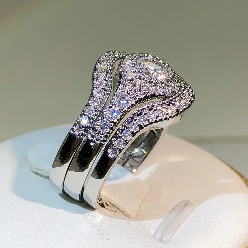 925 sterling silver classic three-layer white zircon ring unisex party birthday jewelry fashion zircon ring wholesale