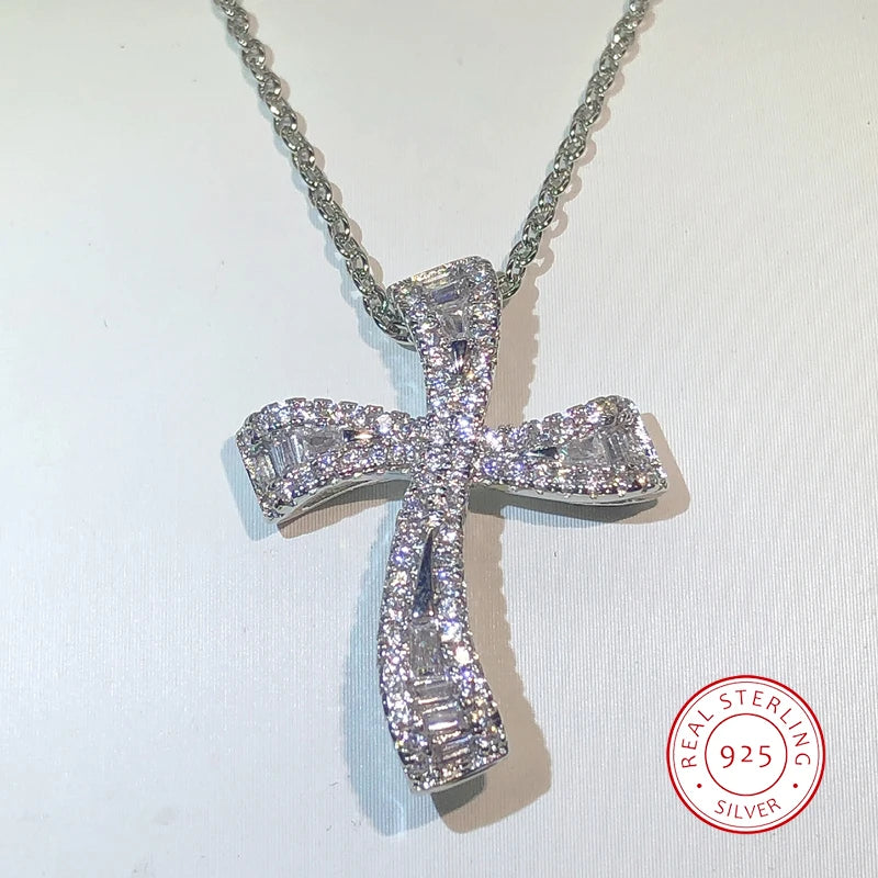Classic Handmade Hip hop Big Cross pendant 925 Sterling Silver Zircon Vintage Pendant Necklace For Women Men Wedding Jewelry