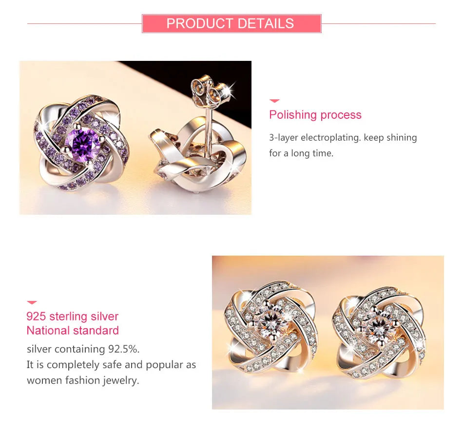 ZDADAN 925 Sterling Silver 12MM Crystal Earring For Women Fashion Jewelry Accessories