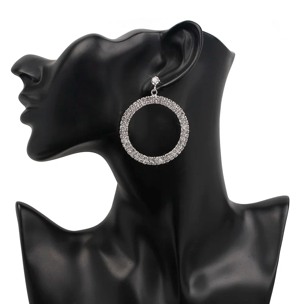 TREAZY Simple Designed Silver Plated Rhinestone Crystal Drop Earrings for Women Bride Circle Dangle Earrings Wedding Jewelry