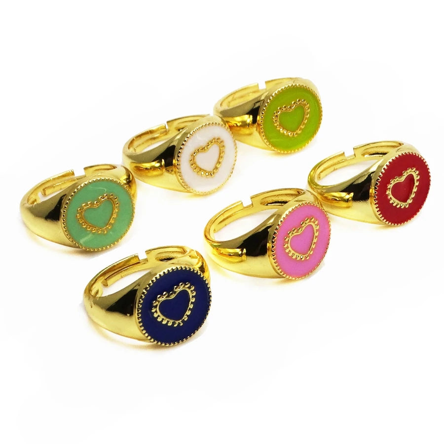 Opening adjustable ring loving heart rings Copper Zircon Drip paint color Rings love round ring for women Party Jewelry