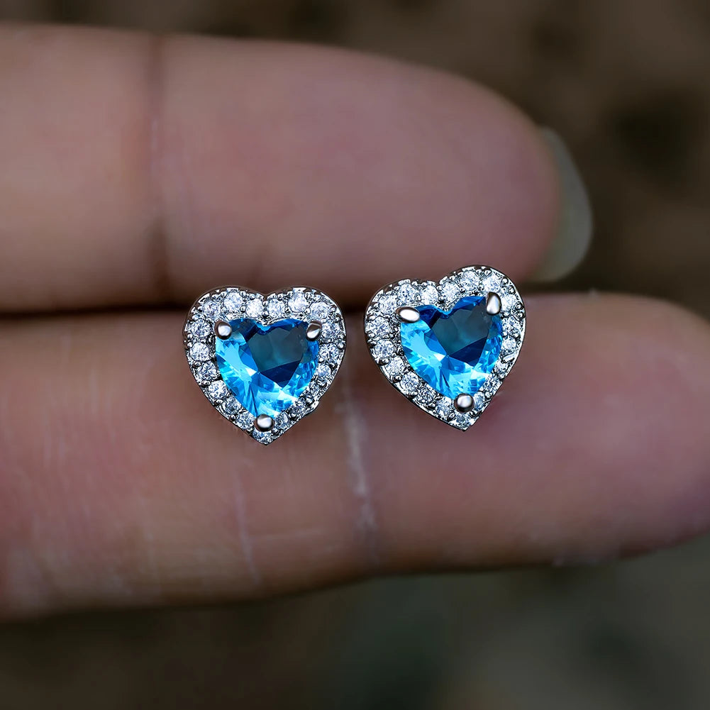 Dainty Female Rainbow Crystal Stone Jewelry Charm Silver Color Small Stud Earring Cute Heart Zircon Wedding Earrings For Women