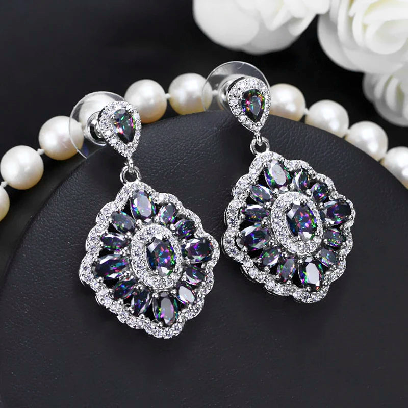 ThreeGraces Gorgeous Shiny Cubic Zirconia Crystal Sparkling Mystic Rainbow Light Blue Ladies Fashion Earrings Jewelry ER273