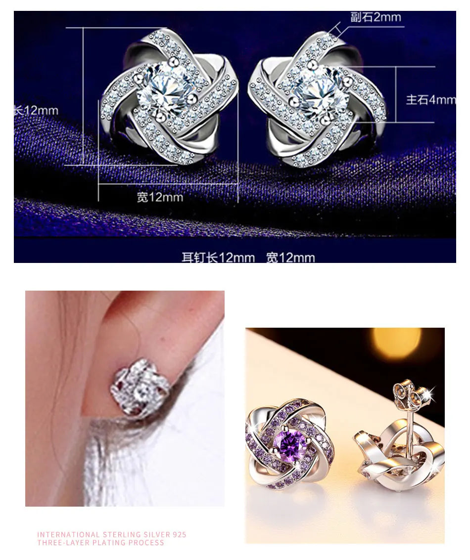 ZDADAN 925 Sterling Silver 12MM Crystal Earring For Women Fashion Jewelry Accessories