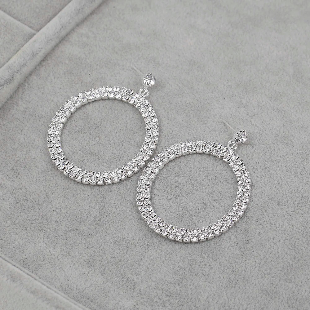TREAZY Simple Designed Silver Plated Rhinestone Crystal Drop Earrings for Women Bride Circle Dangle Earrings Wedding Jewelry