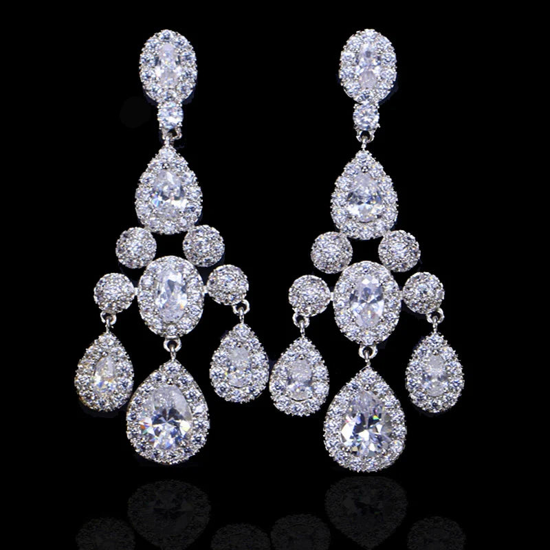 ThreeGraces Luxury Bridal CZ Jewelry Brilliant Cubic Zirconia Crystal Long Dangling Wedding Chandelier Earrings for Brides ER168