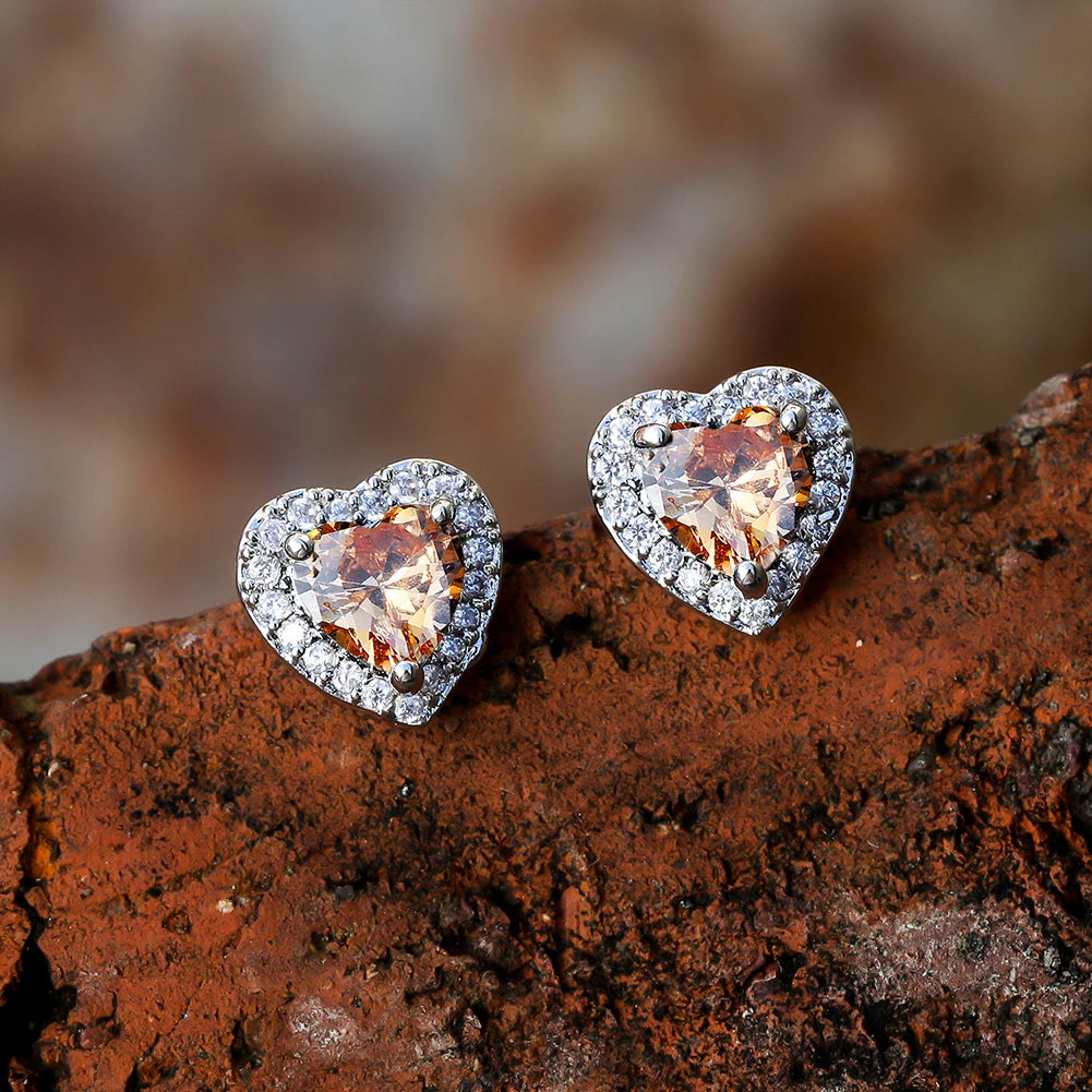 Dainty Female Rainbow Crystal Stone Jewelry Charm Silver Color Small Stud Earring Cute Heart Zircon Wedding Earrings For Women