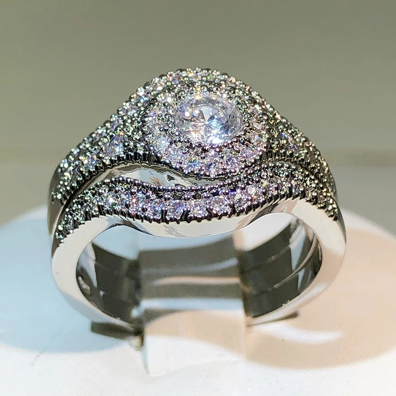 925 sterling silver classic three-layer white zircon ring unisex party birthday jewelry fashion zircon ring wholesale