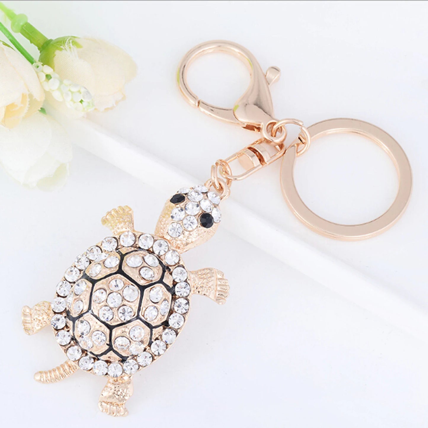 Fashion Rhinestone Crystal Metal Keychain Lovely Cartoon Marine Style Tortoise Fish Dolphin Keyring HandBag Car Pendant Gift