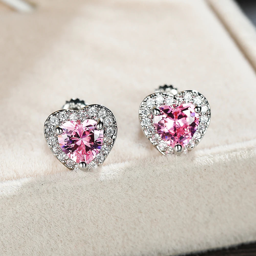 Dainty Female Rainbow Crystal Stone Jewelry Charm Silver Color Small Stud Earring Cute Heart Zircon Wedding Earrings For Women