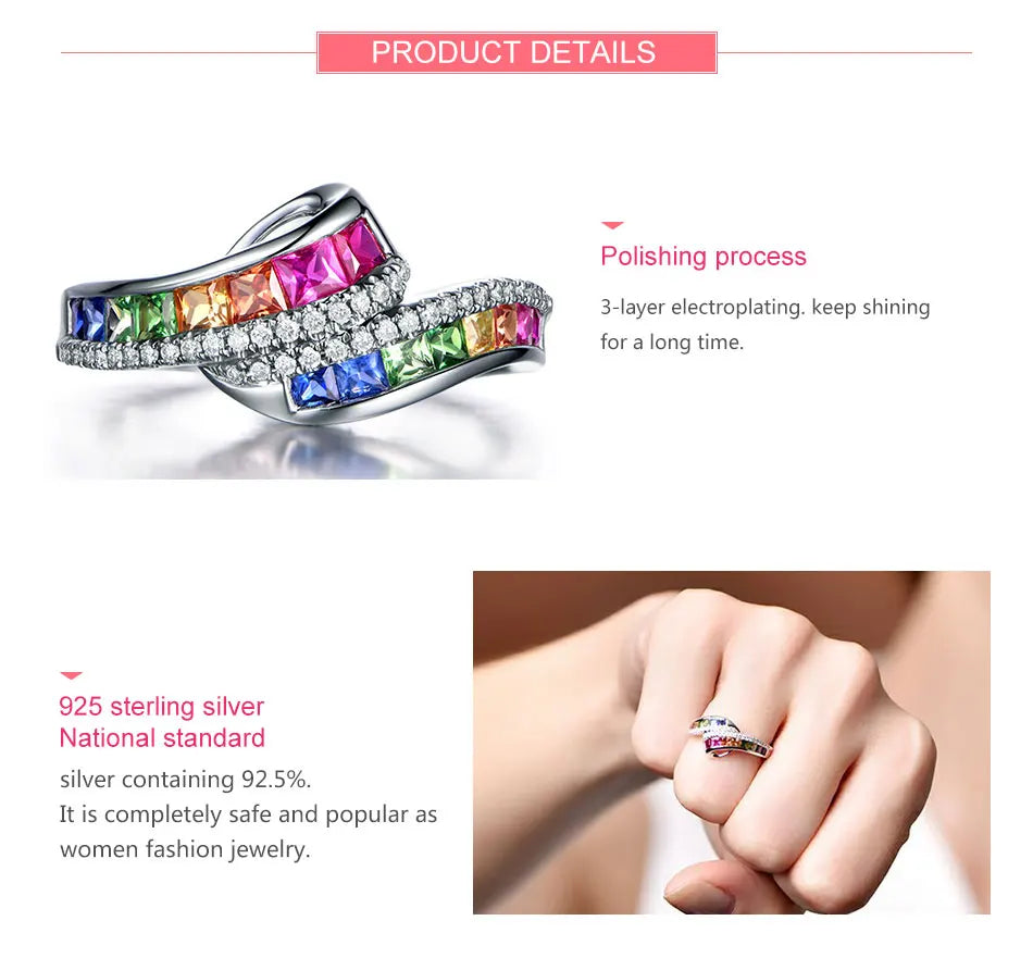 ZDADAN 925 Sterling Silver Charm Crystal Zircon Ring For Women Fashion Wedding Party Jewelry