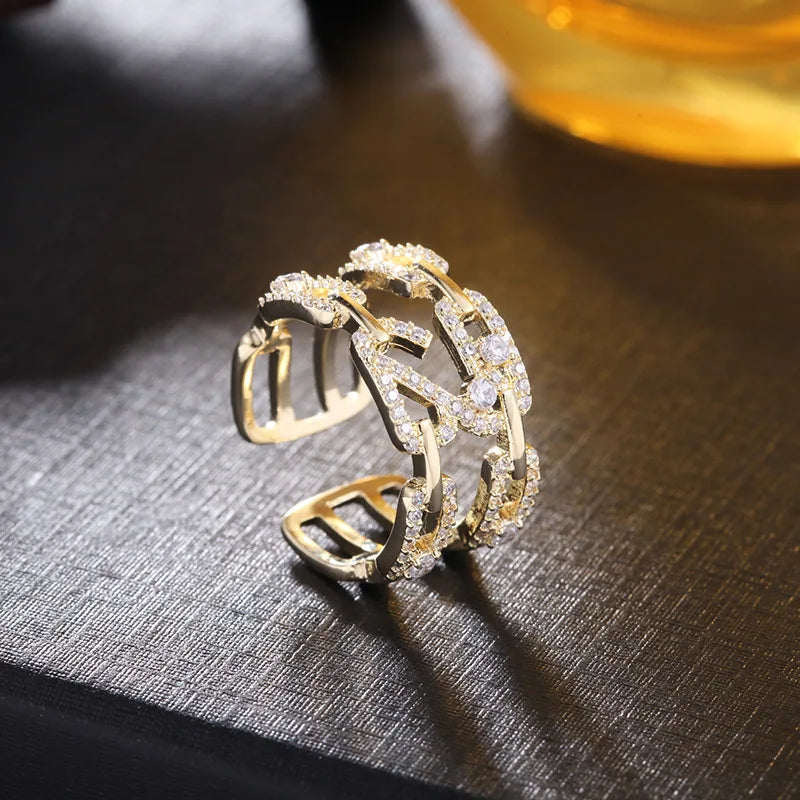 HUAMI Multilayer Lines Rings Adjustable Open Ring Zircon Jewelry Women's Ring  fidget ring