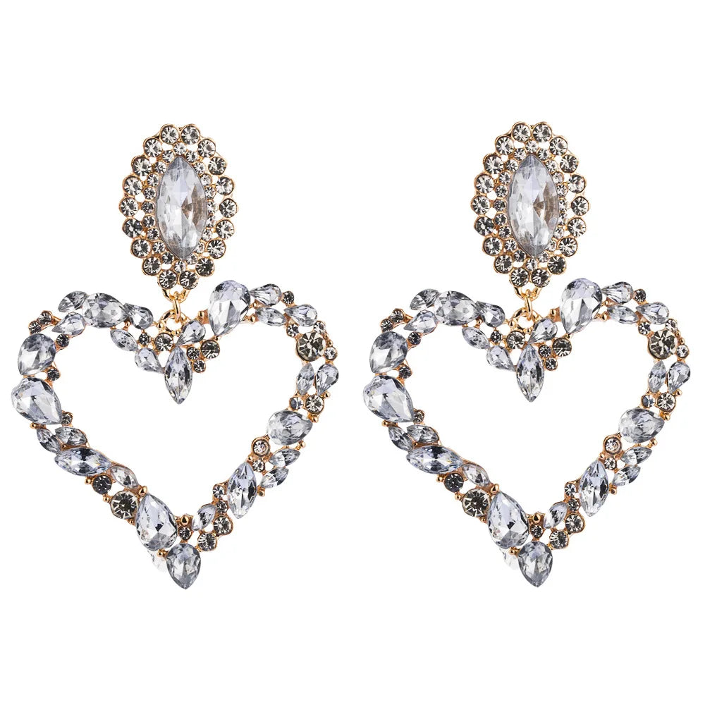 KMVEXO Fashion Boho Colorful Heart Crystal Earrings For Women 2023 New Rhinestone Statement Heart Stars Drop Earrings Bijoux