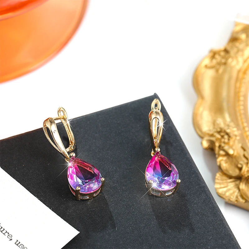 HUAMI Water Drop Crystal Pendant Earrings Fashion Zircon Earrings Luxury Jewelry for Women Wedding Party Valentine's Girls Gifts