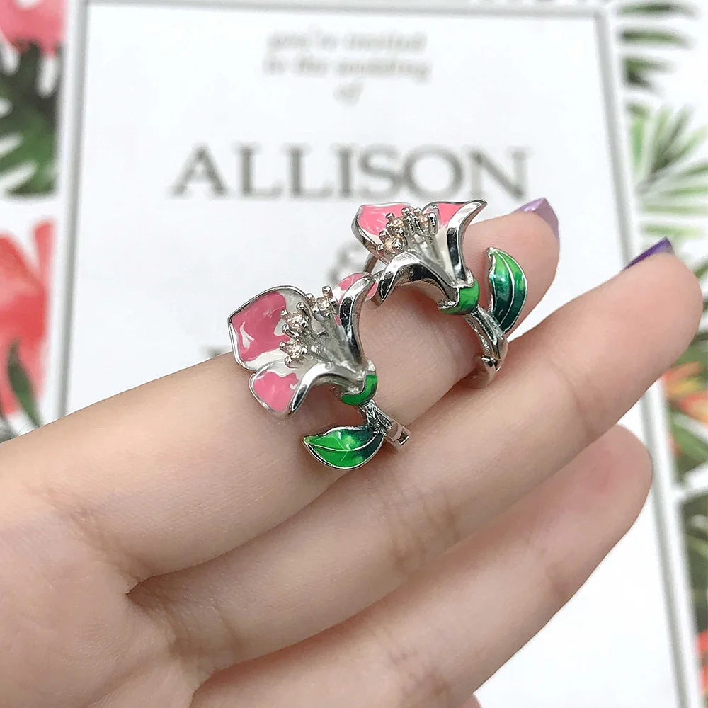 HUAMI 2PCS Hot Sale Zircon Christmas Cloisonne Epoxy Flower Earrings For Women Fashion Enamel and Diamond Engagement Earring
