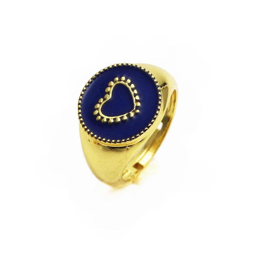 Opening adjustable ring loving heart rings Copper Zircon Drip paint color Rings love round ring for women Party Jewelry